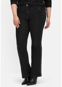 Große Größen Bootcut-Jeans mit Nieten seitlich, in High-Heel-Länge Gr. 52 schwarz von sheego für Damen