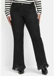 Große Größen Bootcut-Jeans mit Fransensaum in Zickzack-Form Gr. 56 schwarz von sheego für Damen