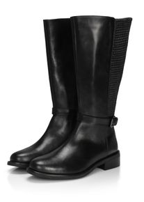 Große Größen Weitschaftstiefel mit Zierschnalle, im Materialmix Gr. 37 schwarz von sheego für Damen
