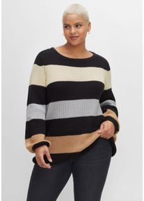 Große Größen Pullover mit Blockstreifen, in Perlfangstruktur Gr. 40/42 schwarz gestreift von sheego für Damen