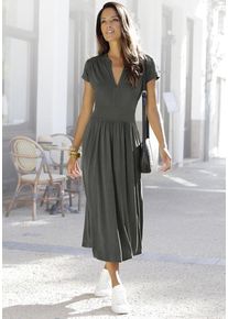 Lascana Midikleid grün Gr. 34 für Damen. Mit V-Ausschnitt. Figurumspielend