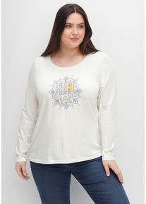 Große Größen Langarmshirt mit Frontprint und Glitzersteinen Gr. 44/46 weiß von sheego für Damen