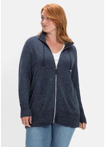 Große Größen Strickjacke mit Stehkragen und Reißverschluss Gr. 56/58 blau von sheego für Damen