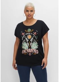sheego by Joe Browns Große Größen Oversized-Shirt mit Frontdruck, aus elastischem Jersey Gr. 56/58 schwarz von sheego für Damen