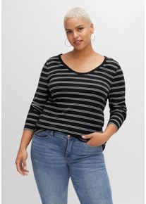 Große Größen Langarmshirt mit Streifen, in Rippqualität Gr. 56/58 schwarz gestreift von sheego für Damen