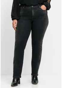 Große Größen Gerade Jeans mit Wascheffekten Gr. 54 schwarz von sheego für Damen