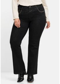 Große Größen Bootcut-Jeans mit Kontrast-Stickerei, extralang Gr. 58 schwarz von sheego für Damen