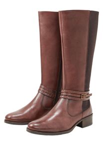 Große Größen Weitschaftstiefel aus Leder, mit Zierschnalle Gr. 43 braun von sheego für Damen