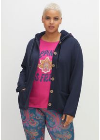sheego by Joe Browns Große Größen Sweatjacke mit Kapuze, Knopfleiste und Taschen Gr. 44/46 blau von sheego für Damen