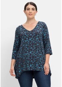Große Größen Shirt mit 3/4-Arm und Alloverdruck, leicht elastisch Gr. 40/42 blau geblümt von sheego für Damen