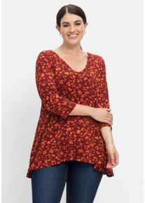Große Größen Shirt mit 3/4-Arm und Alloverdruck, leicht elastisch Gr. 40/42 braun geblümt von sheego für Damen