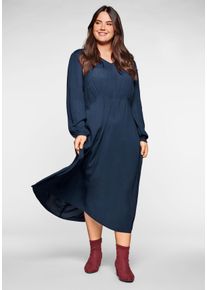 Große Größen Kleid in Crêpe-Qualität, mit Smok-Einsätzen Gr. 50 blau von sheego für Damen