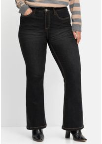Große Größen Bootcut-Jeans mit 3D-Catfaces Gr. 40 schwarz von sheego für Damen