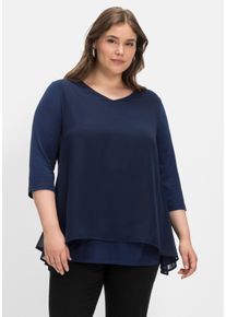 Große Größen Blusenshirt mit Chiffon, doppellagig Gr. 56/58 blau von sheego für Damen