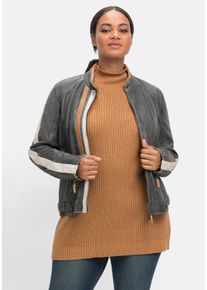 Große Größen Lederjacke im Biker-Stil, mit Kontraststreifen Gr. 52 blau gestreift von sheego für Damen