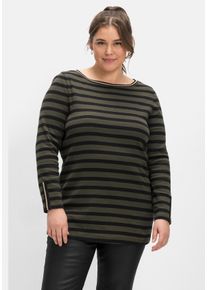 Große Größen Langarmshirt mit Streifen und Glanzgarn-Details Gr. 56/58 grün gestreift von sheego für Damen