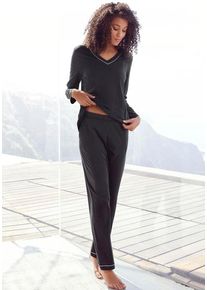 Vivance Dreams Pyjama schwarz Gr. 32/34 für Damen. Kontrastpaspel und Piping. Bequem. Nachhaltig.