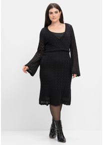 Große Größen Strickkleid im Ajourmuster und in Wickeloptik Gr. 40 schwarz von sheego für Damen