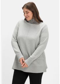 Große Größen Pullover mit hohem Stehkragen und Tasche vorn Gr. 40/42 grau von sheego für Damen