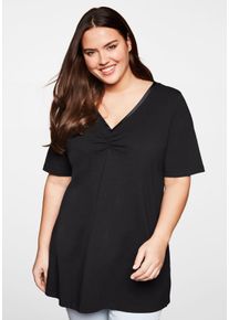 Große Größen Longshirt in A-Linie mit Raffung am V-Ausschnitt Gr. 52/54 schwarz von sheego für Damen