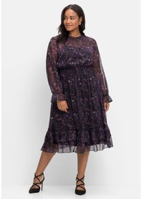 Große Größen Chiffonkleid mit Alloverprint und Volants Gr. 44 schwarz von sheego für Damen