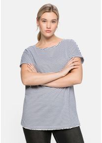 Große Größen Oversized-Shirt mit garngefärbten Ringeln Gr. 56/58 grau gestreift von sheego für Damen