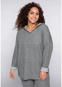 Große Größen Shirt mit V-Ausschnitt und Kapuze Gr. 56/58 grau von sheego für Damen