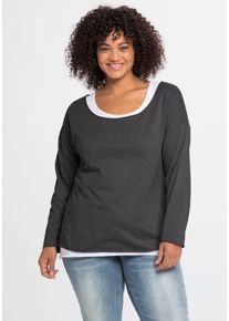 sheego by Joe Browns Große Größen Langarmshirt im Layeringlook, mit Rollkanten Gr. 52 grau von sheego für Damen