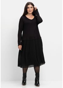 Große Größen Strickkleid mit Plisseerock aus Chiffon Gr. 44 schwarz von sheego für Damen