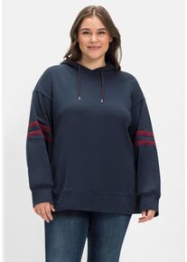 Große Größen Kapuzensweatshirt mit Zierstreifen am Ärmel Gr. 44/46 blau von sheego für Damen