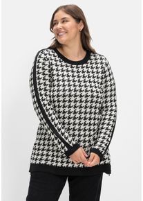 Große Größen Pullover mit U-Boot-Ausschnitt, im Hahnentrittmuster Gr. 48/50 schwarz von sheego für Damen
