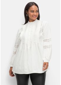 sheego by Joe Browns Große Größen Tunika mit Spitzen, Rüsche und Knopfleiste, A-Linie Gr. 54 weiß geblümt von sheego für Damen
