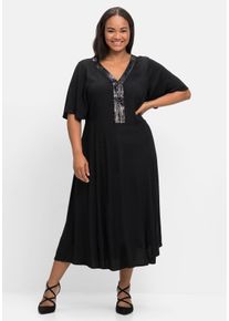 Große Größen Abendkleid mit Pailletten am V-Ausschnitt Gr. 58 schwarz von sheego für Damen