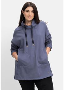 Große Größen Sweatshirt in A-Linie, mit Taschen und Kragen Gr. 48/50 blau von sheego für Damen