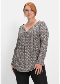 Große Größen Langarmshirt mit V-Ausschnitt und Kellerfalte Gr. 44/46 schwarz von sheego für Damen