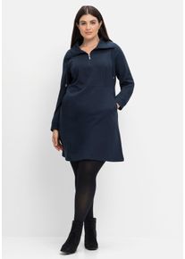Große Größen Sweatkleid mit Troyerkragen und Taschen Gr. 48 blau von sheego für Damen