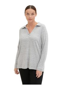 Tom Tailor Große Größen Meliertes Langarmshirt mit Polokragen Gr. 44 grau für Damen