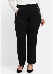 Große Größen Schlupfhose mit Bügelfalten und Deko-Zipper Gr. 42 schwarz von sheego für Damen