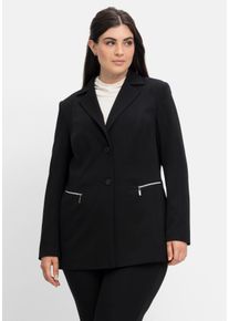 Große Größen Blazer mit Reißverschluss-Taschen Gr. 50 schwarz von sheego für Damen
