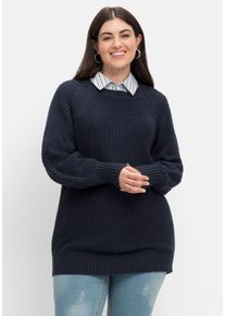 Große Größen Pullover in Perlfangstruktur, mit Zopfmuster Gr. 52/54 blau von sheego für Damen