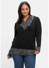 sheego by Joe Browns Große Größen Pullover mit Schalkragen und Grobstrick-Partien Gr. 52/54 schwarz von sheego für Damen