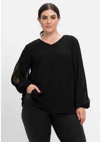 Große Größen Tunika mit transparenter Spitze am Ärmel Gr. 60 schwarz von sheego für Damen