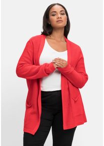 Große Größen Strickjacke im Linksstrickmuster, mit Taschen vorn Gr. 56/58 rot von sheego für Damen