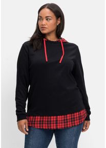 Große Größen Kapuzensweatshirt in 2-in-1-Optik, mit Karomuster Gr. 48/50 schwarz von sheego für Damen