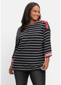 Große Größen Sweatshirt mit Ringeln und Kontrastdetails Gr. 40/42 schwarz von sheego für Damen