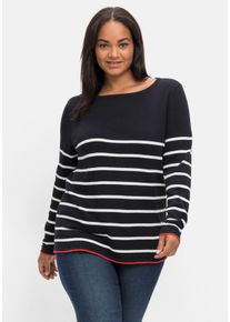 Große Größen Pullover mit Ringeln und U-Boot-Ausschnitt Gr. 48/50 schwarz gestreift von sheego für Damen
