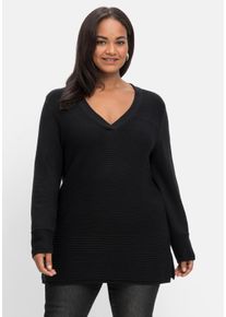 Große Größen Pullover im Strukturmix, mit tiefem V-Ausschnitt Gr. 40/42 schwarz von sheego für Damen