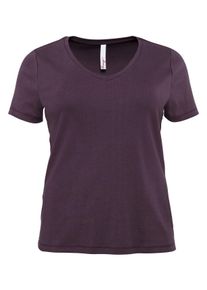Große Größen T-Shirt mit V-Ausschnitt, in Rippqualität Gr. 44/46 lila von sheego für Damen