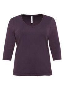 Große Größen Shirt mit 3/4-Arm und V-Ausschnitt, in Rippqualität Gr. 44/46 lila von sheego für Damen