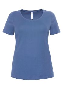 Große Größen T-Shirt mit Rundhalsausschnitt, in Rippqualität Gr. 52/54 blau von sheego für Damen